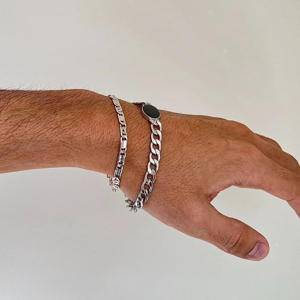 black opal cuban link silver bracelet